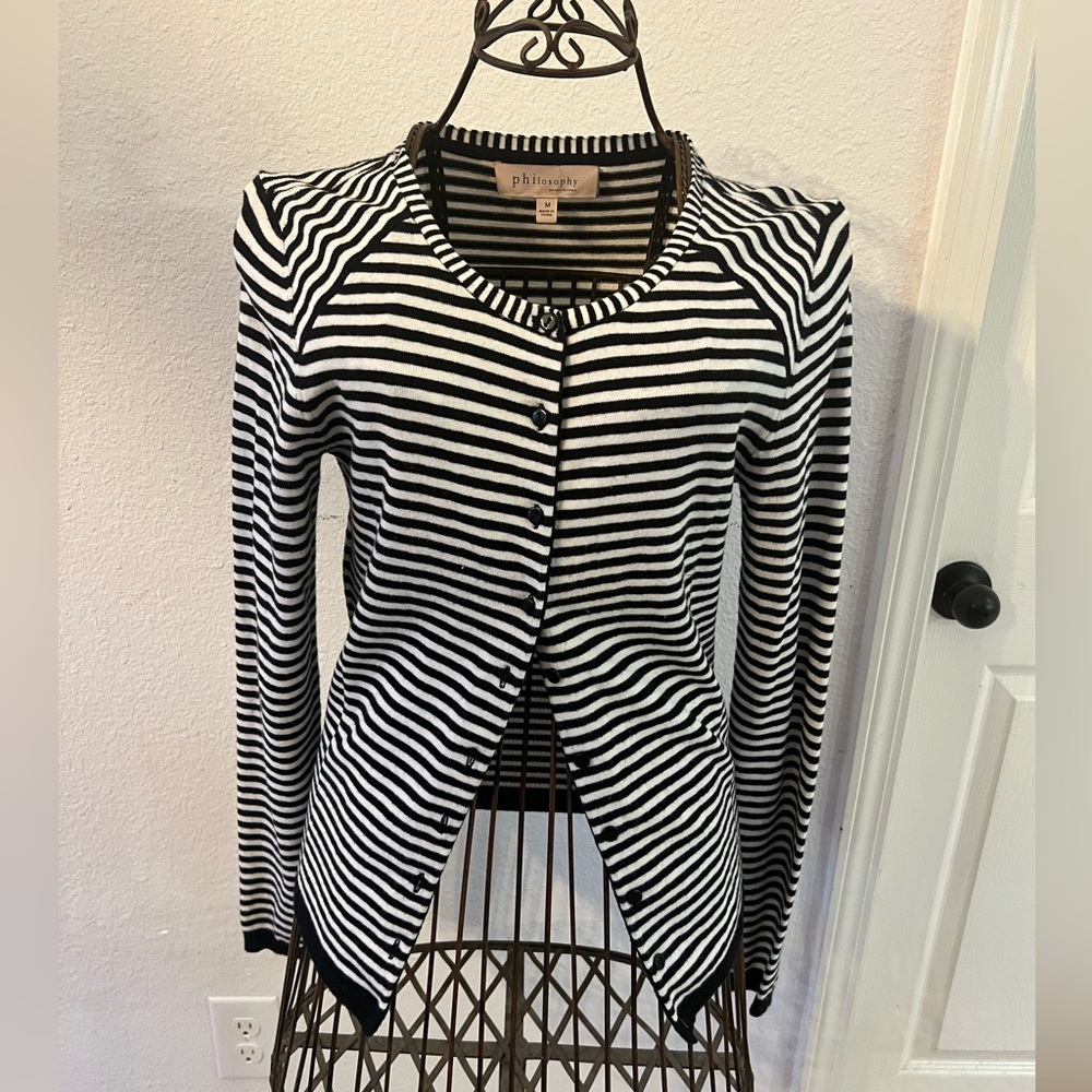 Philosophy Black and White Striped Cardigan